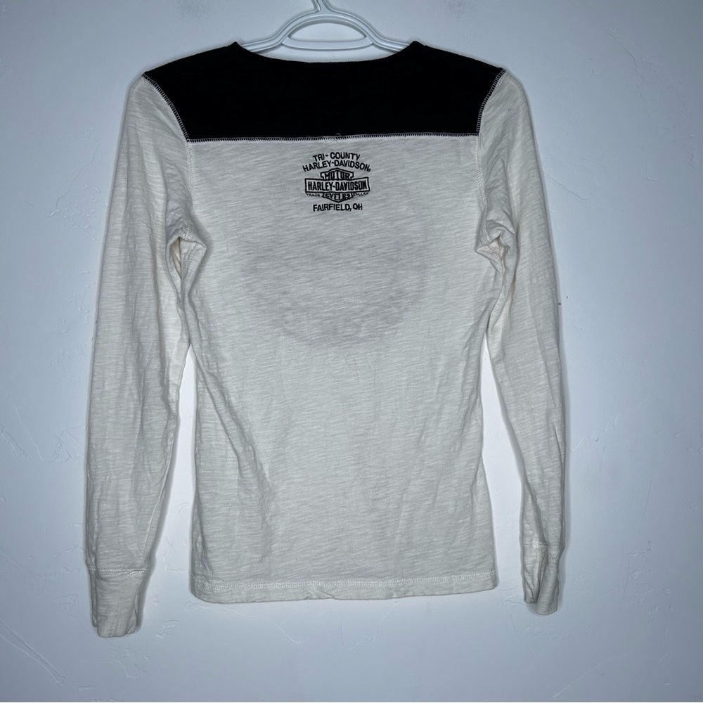 2013 Harley Davidson Black Cream Embroidered Logo Graphic Long Sleeve Tee Small - Picture 2 of 13